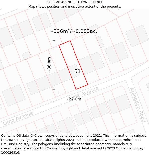 51, LIME AVENUE, LUTON, LU4 0EF: Plot and title map