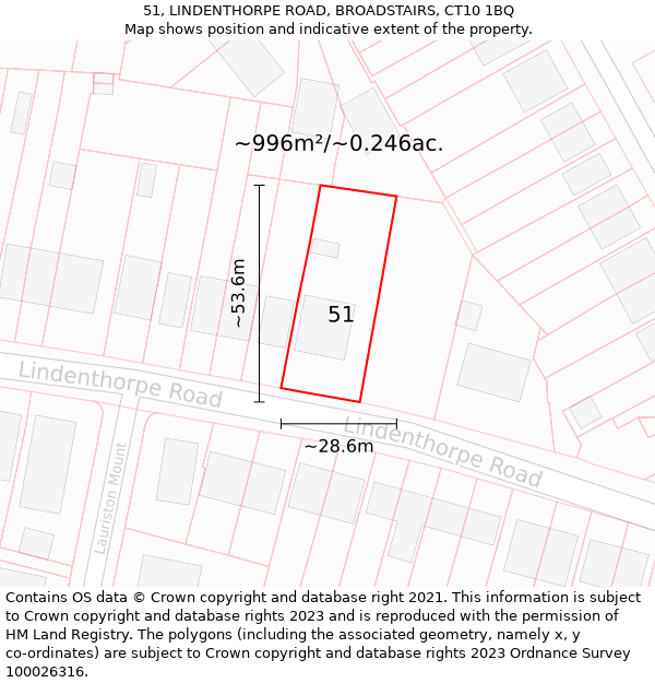 51, LINDENTHORPE ROAD, BROADSTAIRS, CT10 1BQ: Plot and title map