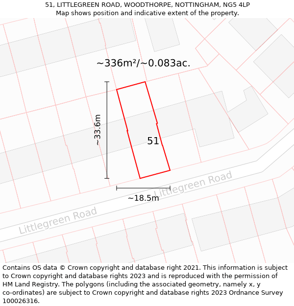 51, LITTLEGREEN ROAD, WOODTHORPE, NOTTINGHAM, NG5 4LP: Plot and title map