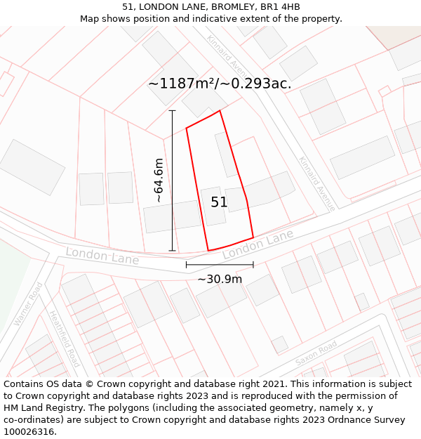 51, LONDON LANE, BROMLEY, BR1 4HB: Plot and title map