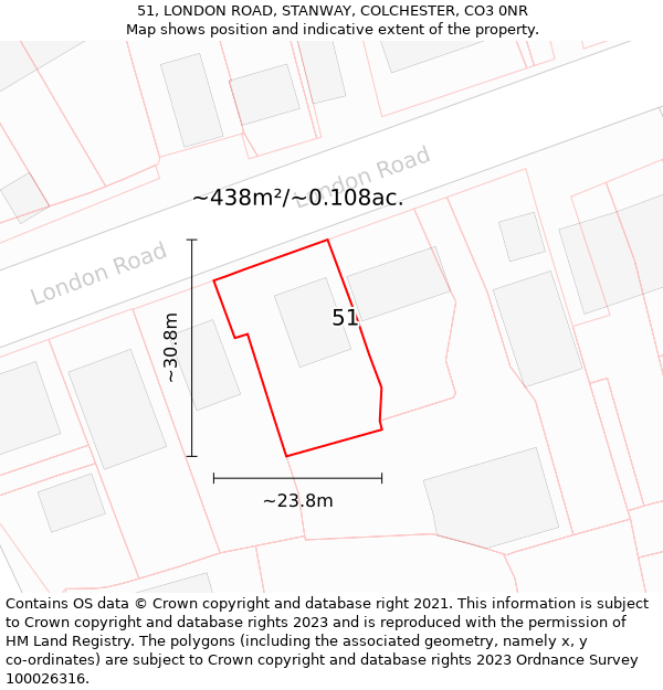 51, LONDON ROAD, STANWAY, COLCHESTER, CO3 0NR: Plot and title map