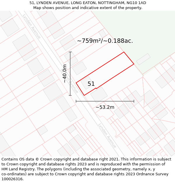 51, LYNDEN AVENUE, LONG EATON, NOTTINGHAM, NG10 1AD: Plot and title map