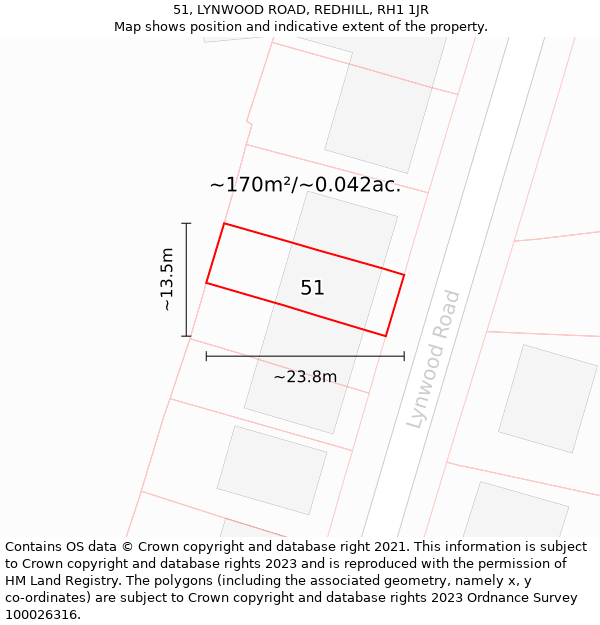 51, LYNWOOD ROAD, REDHILL, RH1 1JR: Plot and title map