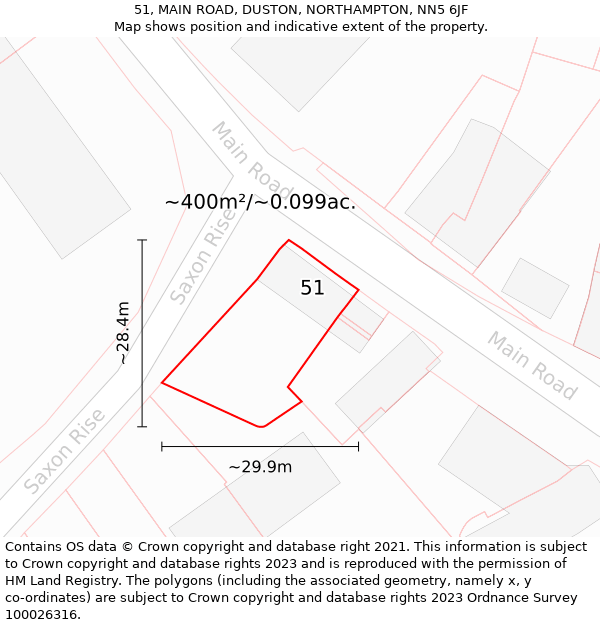 51, MAIN ROAD, DUSTON, NORTHAMPTON, NN5 6JF: Plot and title map