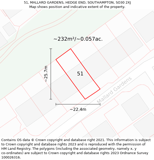 51, MALLARD GARDENS, HEDGE END, SOUTHAMPTON, SO30 2XJ: Plot and title map