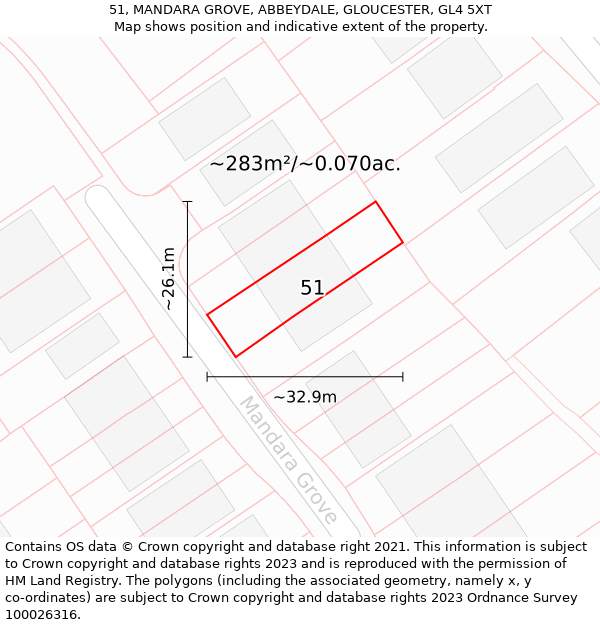 51, MANDARA GROVE, ABBEYDALE, GLOUCESTER, GL4 5XT: Plot and title map