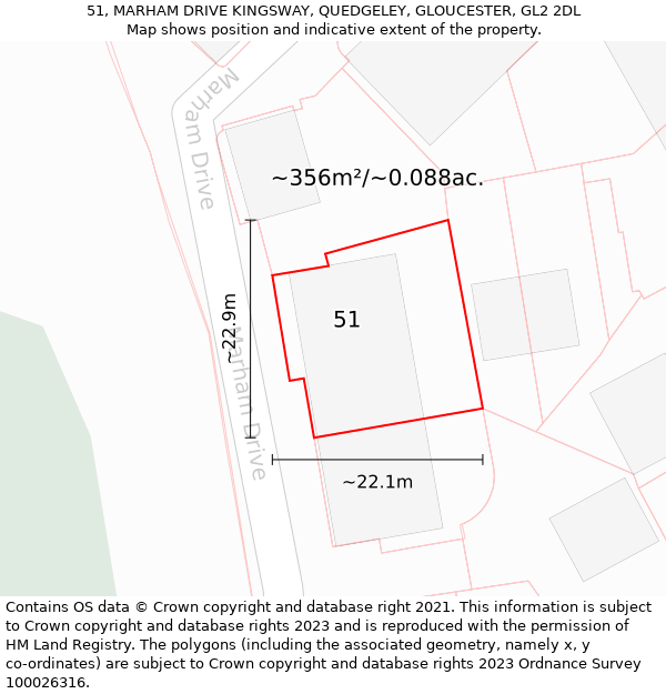 51, MARHAM DRIVE KINGSWAY, QUEDGELEY, GLOUCESTER, GL2 2DL: Plot and title map