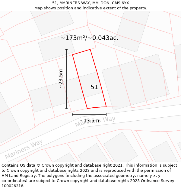 51, MARINERS WAY, MALDON, CM9 6YX: Plot and title map