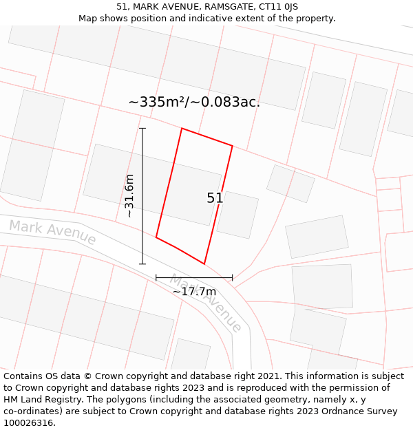 51, MARK AVENUE, RAMSGATE, CT11 0JS: Plot and title map