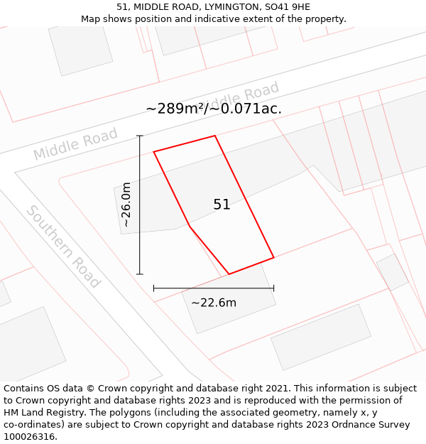 51, MIDDLE ROAD, LYMINGTON, SO41 9HE: Plot and title map