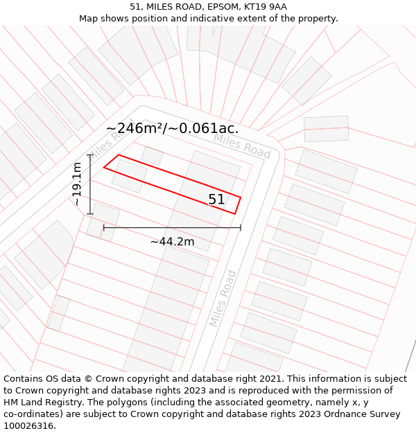 51, MILES ROAD, EPSOM, KT19 9AA: Plot and title map