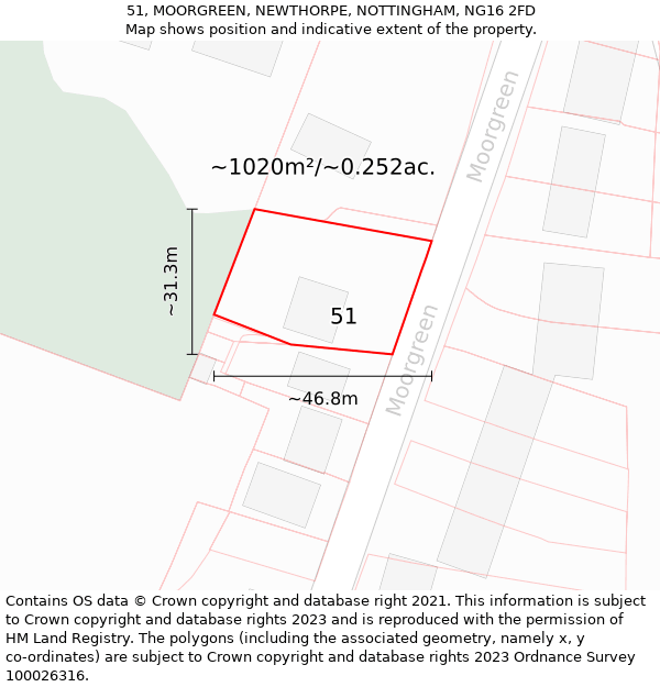 51, MOORGREEN, NEWTHORPE, NOTTINGHAM, NG16 2FD: Plot and title map