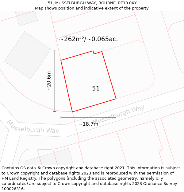 51, MUSSELBURGH WAY, BOURNE, PE10 0XY: Plot and title map