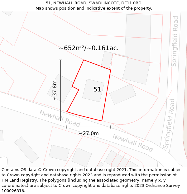 51, NEWHALL ROAD, SWADLINCOTE, DE11 0BD: Plot and title map