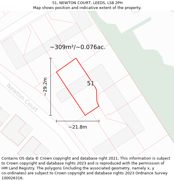 51, NEWTON COURT, LEEDS, LS8 2PH: Plot and title map