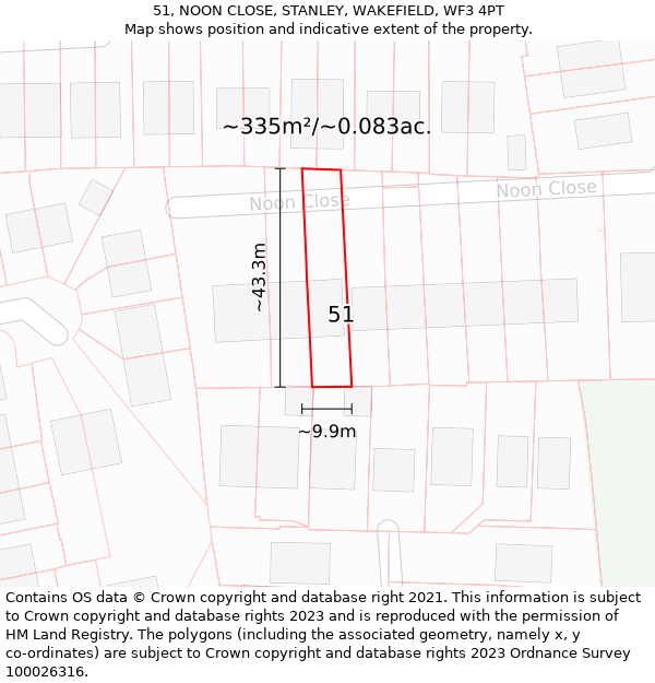 51, NOON CLOSE, STANLEY, WAKEFIELD, WF3 4PT: Plot and title map