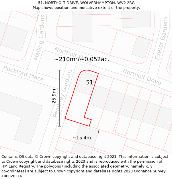 51, NORTHOLT DRIVE, WOLVERHAMPTON, WV2 2RG: Plot and title map