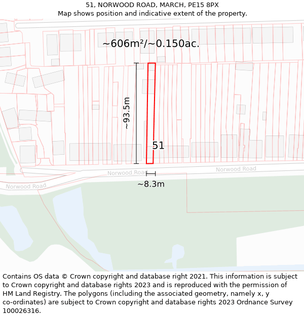 51, NORWOOD ROAD, MARCH, PE15 8PX: Plot and title map