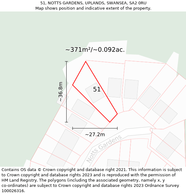 51, NOTTS GARDENS, UPLANDS, SWANSEA, SA2 0RU: Plot and title map