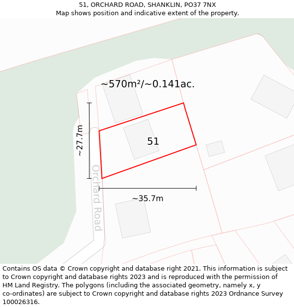 51, ORCHARD ROAD, SHANKLIN, PO37 7NX: Plot and title map