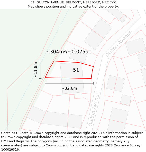 51, OULTON AVENUE, BELMONT, HEREFORD, HR2 7YX: Plot and title map