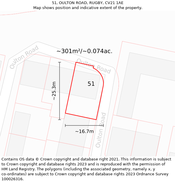 51, OULTON ROAD, RUGBY, CV21 1AE: Plot and title map