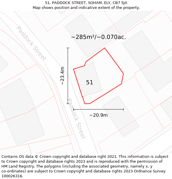 51, PADDOCK STREET, SOHAM, ELY, CB7 5JA: Plot and title map