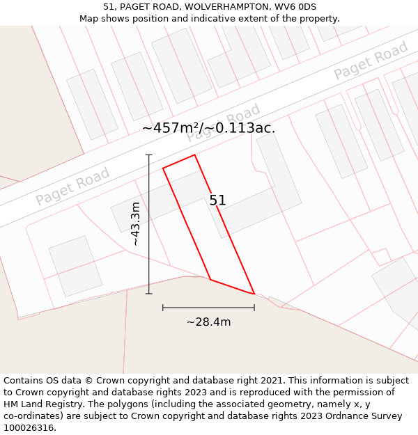 51, PAGET ROAD, WOLVERHAMPTON, WV6 0DS: Plot and title map