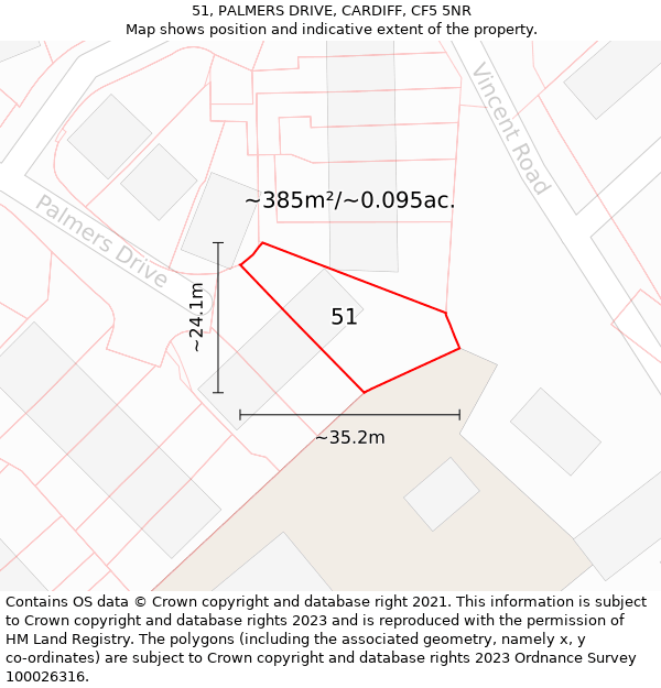 51, PALMERS DRIVE, CARDIFF, CF5 5NR: Plot and title map