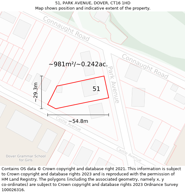 51, PARK AVENUE, DOVER, CT16 1HD: Plot and title map