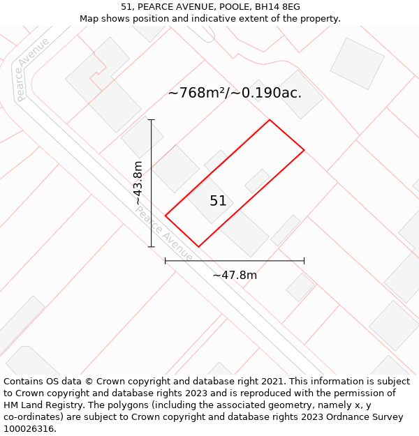 51, PEARCE AVENUE, POOLE, BH14 8EG: Plot and title map