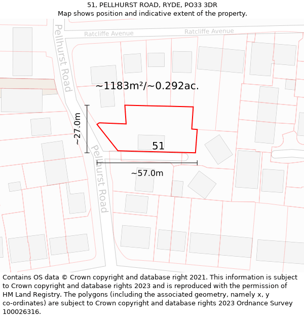 51, PELLHURST ROAD, RYDE, PO33 3DR: Plot and title map