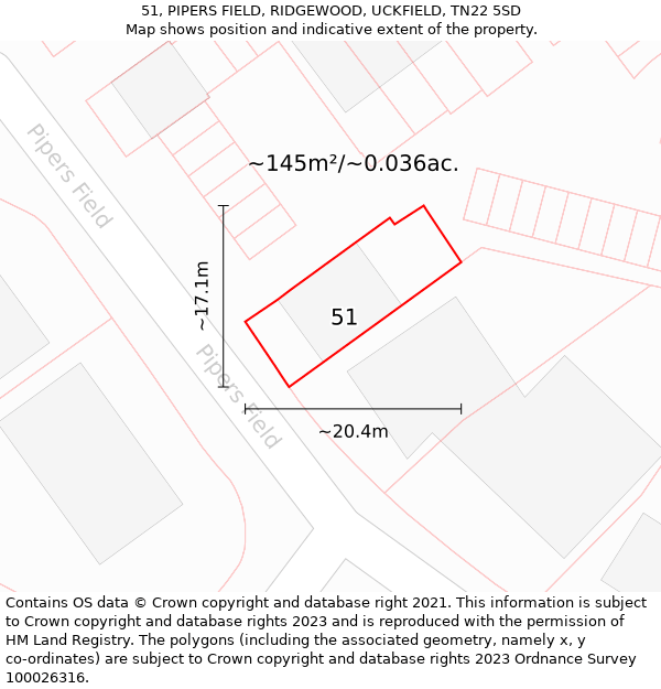 51, PIPERS FIELD, RIDGEWOOD, UCKFIELD, TN22 5SD: Plot and title map