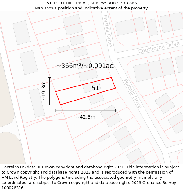 51, PORT HILL DRIVE, SHREWSBURY, SY3 8RS: Plot and title map