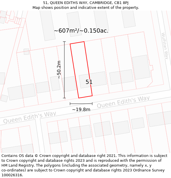 51, QUEEN EDITHS WAY, CAMBRIDGE, CB1 8PJ: Plot and title map