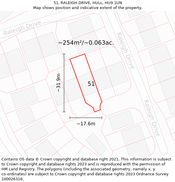 51, RALEIGH DRIVE, HULL, HU9 1UN: Plot and title map