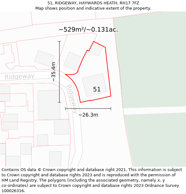 51, RIDGEWAY, HAYWARDS HEATH, RH17 7FZ: Plot and title map