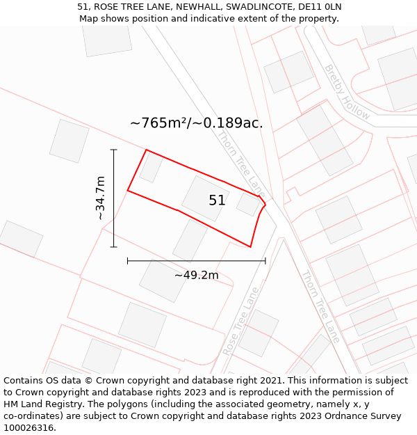 51, ROSE TREE LANE, NEWHALL, SWADLINCOTE, DE11 0LN: Plot and title map