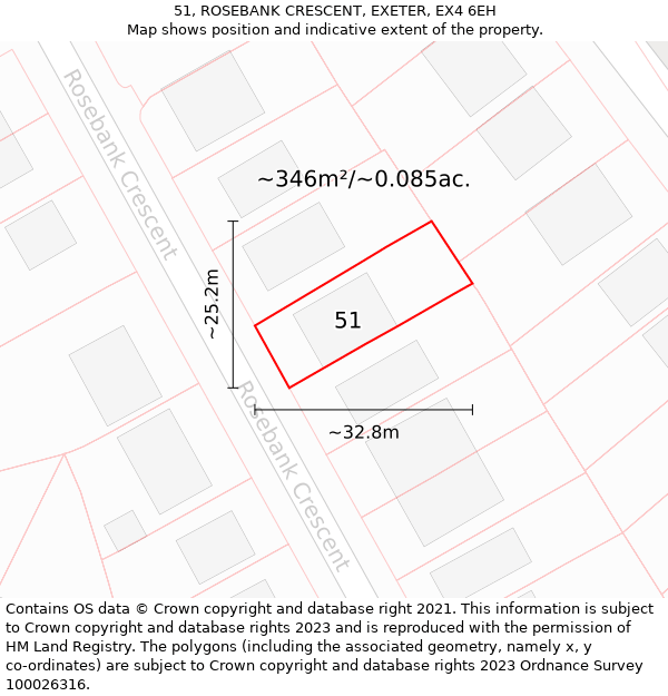 51, ROSEBANK CRESCENT, EXETER, EX4 6EH: Plot and title map