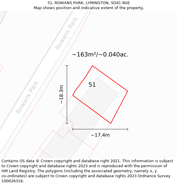 51, ROWANS PARK, LYMINGTON, SO41 9GE: Plot and title map