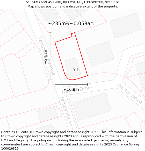 51, SAMPSON AVENUE, BRAMSHALL, UTTOXETER, ST14 5FG: Plot and title map