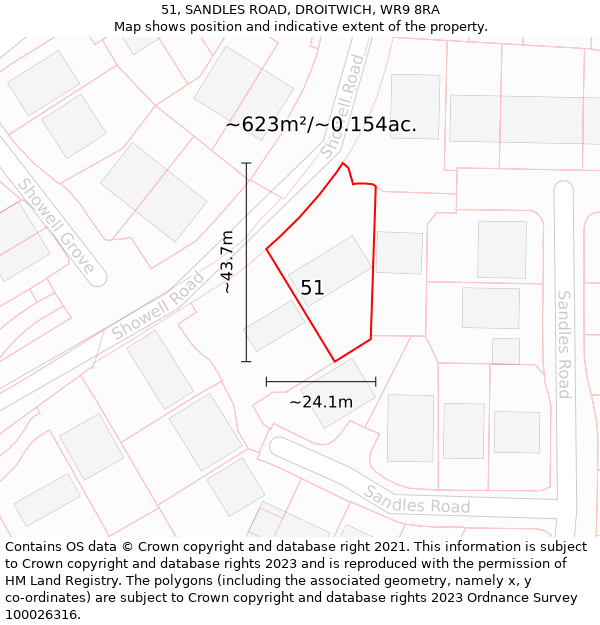 51, SANDLES ROAD, DROITWICH, WR9 8RA: Plot and title map