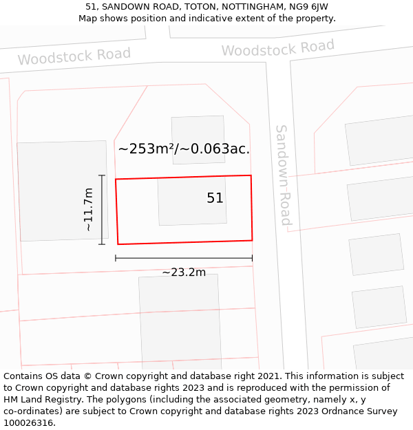 51, SANDOWN ROAD, TOTON, NOTTINGHAM, NG9 6JW: Plot and title map