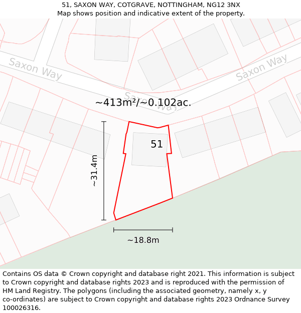 51, SAXON WAY, COTGRAVE, NOTTINGHAM, NG12 3NX: Plot and title map