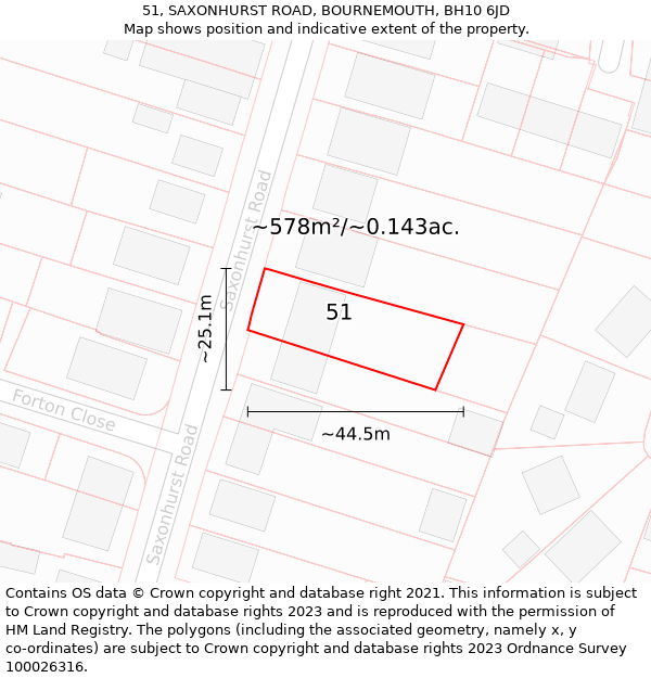 51, SAXONHURST ROAD, BOURNEMOUTH, BH10 6JD: Plot and title map