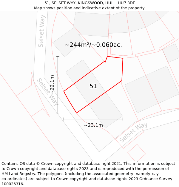 51, SELSET WAY, KINGSWOOD, HULL, HU7 3DE: Plot and title map