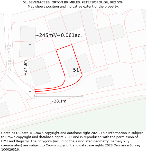 51, SEVENACRES, ORTON BRIMBLES, PETERBOROUGH, PE2 5XH: Plot and title map