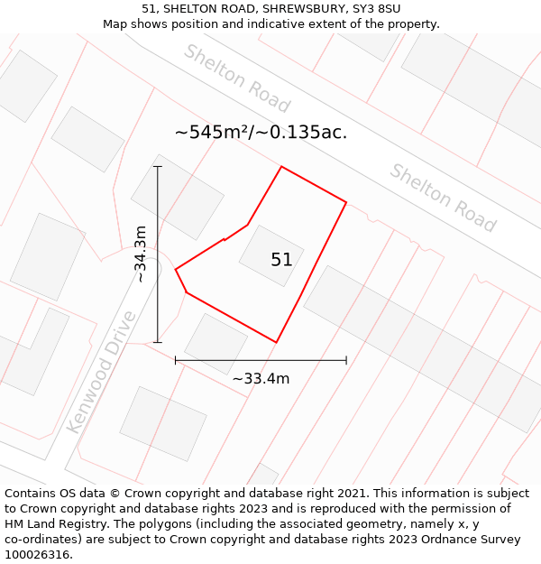 51, SHELTON ROAD, SHREWSBURY, SY3 8SU: Plot and title map