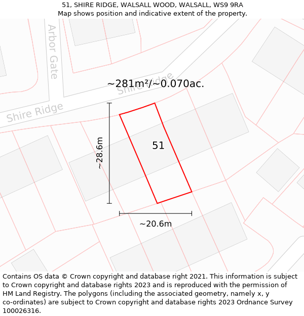 51, SHIRE RIDGE, WALSALL WOOD, WALSALL, WS9 9RA: Plot and title map