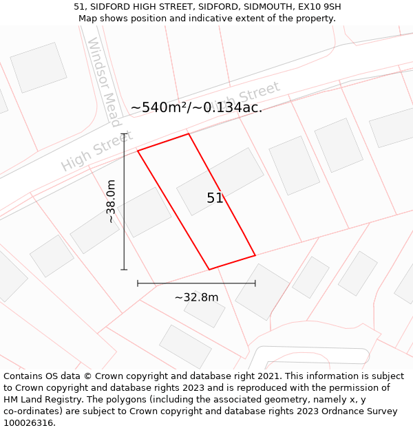 51, SIDFORD HIGH STREET, SIDFORD, SIDMOUTH, EX10 9SH: Plot and title map